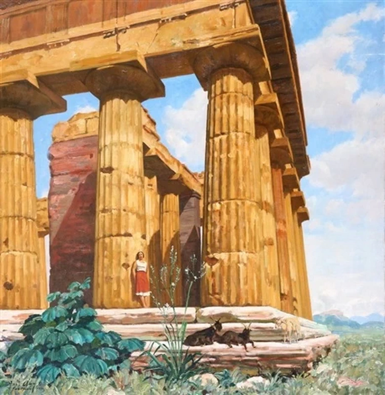 Donna e rovine nell'antichità